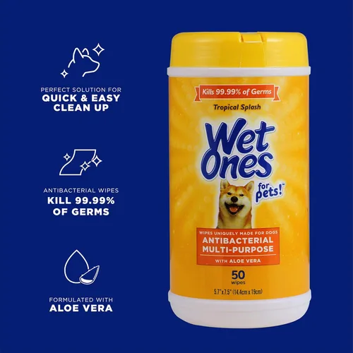 Vista 2 de Wet Ones Toallitas multiusos para perros con aloe vera para mascotas Toallitas para perros para todos los perros en salpicaduras tropicales