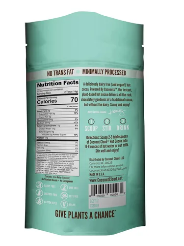 Vista 2 de Coconut Cloud: Mezcla de chocolate caliente instantáneo con menta, sin lácteos, vegano, natural, delicioso, cremoso, de chocolate