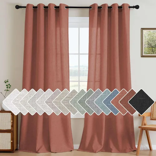 Vista 53 de H.VERSAILTEX - Elegantes cortinas de lino natural mezclado, eficientes energéticamente, con filtro de luz, textura de lino, paneles para ventana