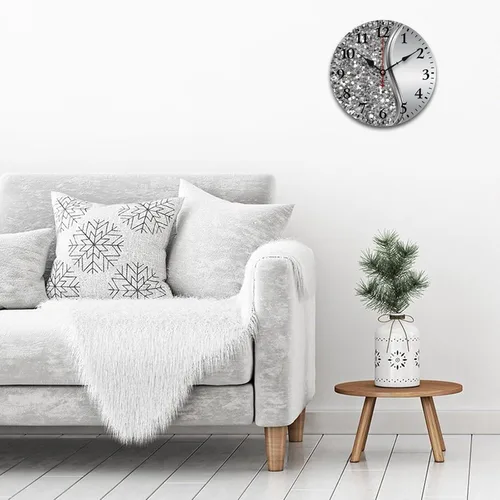 Vista 2 de Mvirnsw Wall Clock, Silver Faux Glitter Glam Bling Wall Clocks Battery Operated Silent Non Ticking, Round Wooden Clocks Decorative for Bathroom