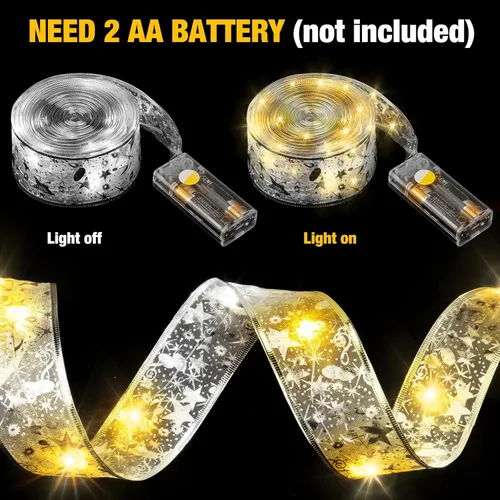 Vista 3 de 5 luces de cinta de Navidad de 65.6 pies, 200 luces LED de hadas de Navidad, luces de alambre que funcionan con pilas para árbol de Navidad, jardín