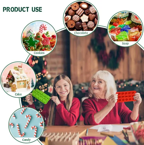 Vista 5 de Moldes de silicona para chocolate y dulces de Navidad, paquete de 6 moldes reutilizables y antiadherentes para hornear pequeños caramelos