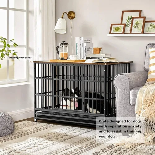 Vista 3 de Jaula para perros resistente de 48 pulgadas, jaula indestructible para perros con alta ansiedad, diseño de cerraduras resistentes y a prueba