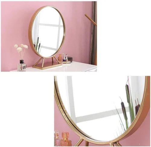 Vista 5 de Espejo de maquillaje, espejo decorativo redondo dorado de hierro forjado, espejo de princesa de escritorio, espejo de tocador de escritorio