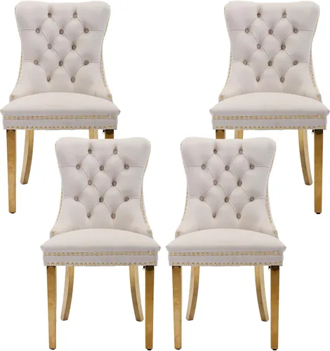 Vista 93 de Rhomtree Silla de comedor copetuda moderna de terciopelo para comedor, sillas de comedor tapizadas con diseño de remache de clavo, anillo trasero