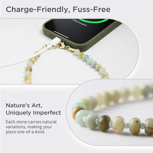 Vista 3 de Posadina Dije de piedra natural para teléfono, correa de muñeca de teléfono curativa con cuentas, cordón de cadena para teléfono celular hecho a