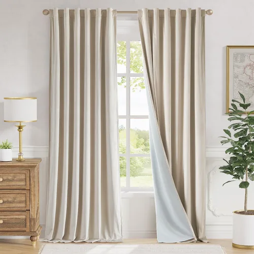 Vista 24 de Lazzzy - 2 paneles de cortinas opacas de terciopelo, con aislamiento térmico, muy suaves, lujosas, con bolsillo para cortinero, para dormitorio
