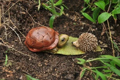 Vista 2 de Top Collection Historia encantada jardín de hadas tortuga y erizo estatua al aire libre