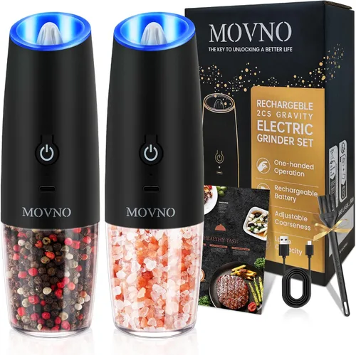 Vista 10 de Gravity - Juego de molinillo eléctrico de sal y pimienta, funciona con pilas, luz LED con una sola mano, molinillos de grosor ajustable, agitadores