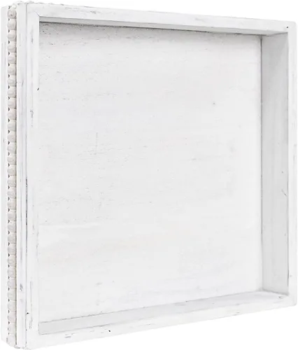 Vista 8 de Bandeja decorativa de madera, bandeja de servir pequeña con perla de madera, bandeja grande de estilo granja para otomano, encimera, mesa de café