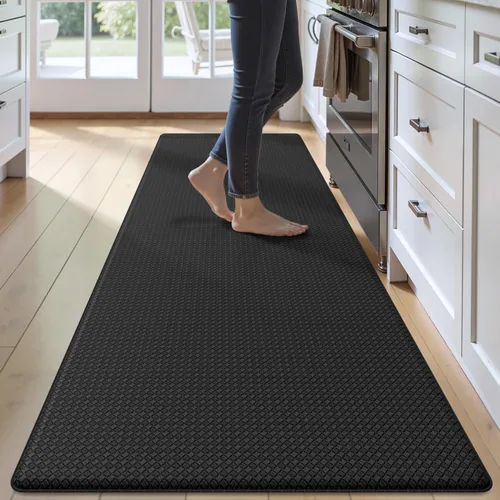 Vista 17 de Tapetes de cocina acolchados antifatiga, impermeable, acolchado de espuma viscoelástica para estar de pie, 17 x 59 pulgadas, color negro