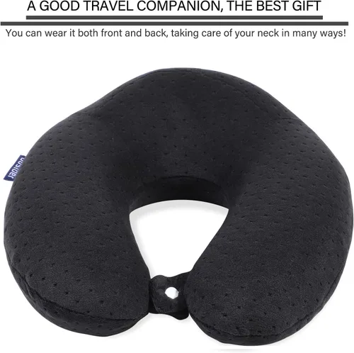 Vista 2 de Almohada de cuello transpirable de espuma viscoelástica cómoda almohada de viaje para el cuello, almohadas de viaje negras para dormir avión