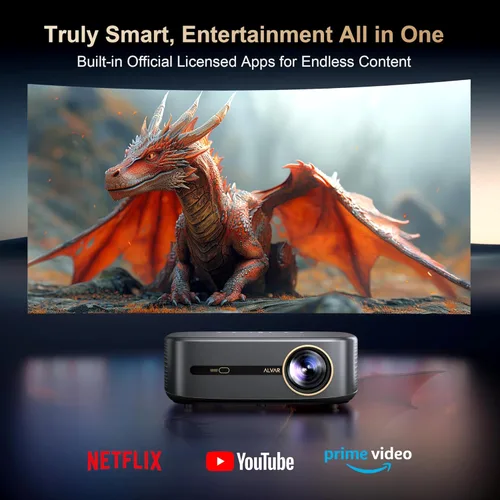 Vista 2 de [2000 ANSI/4K Support/DoIby Audio & 50W Speakers] Alvar Smart Projector with WiFi 6 and Bluetooth 5.3, Built in NetfIix App outdoor movie projector