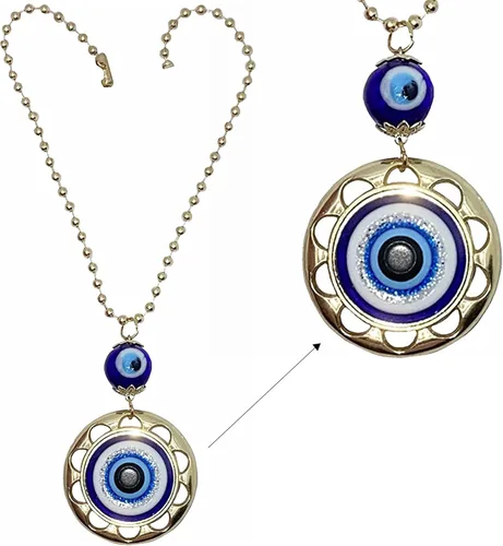 LUCKBOOSTIUM Evil Eye Wheel of Fortune - Adorno colgante de pared y puerta con cadena de metal dorado, aumenta tu energía, para suerte y protección,