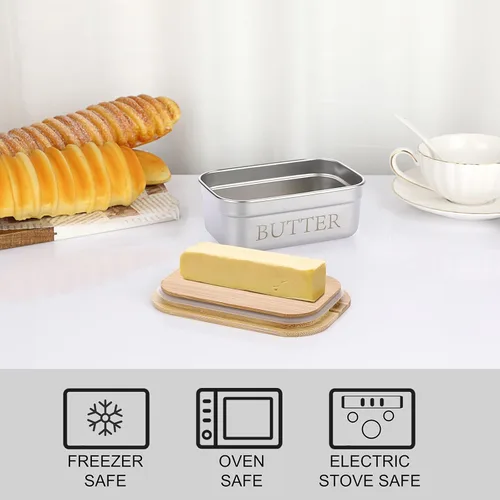 Vista 4 de BSTKEY Mantequillera de acero inoxidable con tapa para encimera, contenedor con sellado de silicona para cocina, recipiente irrompible, capacidad