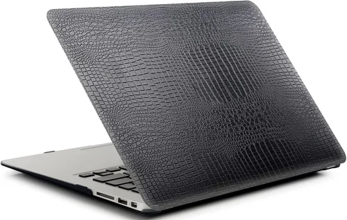 Vista 5 de Funda rígida de piel de cocodrilo negra compatible con MacBook Air de 13 pulgadas 2021 versión 2020 A2337 M1/A2179 con retina y Touch ID, AMCJJ