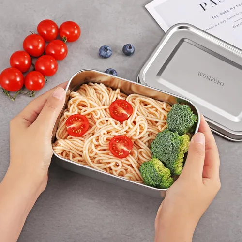 Vista 5 de 2 cajas Bento de acero inoxidable, 28.7 fl oz (28 onzas), recipientes metálicos para almacenamiento de alimentos, cajas reutilizables aptas