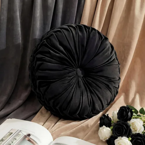 Vista 26 de 1 Pieza Cojines Redondos Decorativos de Terciopelo Plisado Cojines 15'' de Diámetro Acento Calabaza Boho Cojín de Silla para Sofá Silla Cama blanco