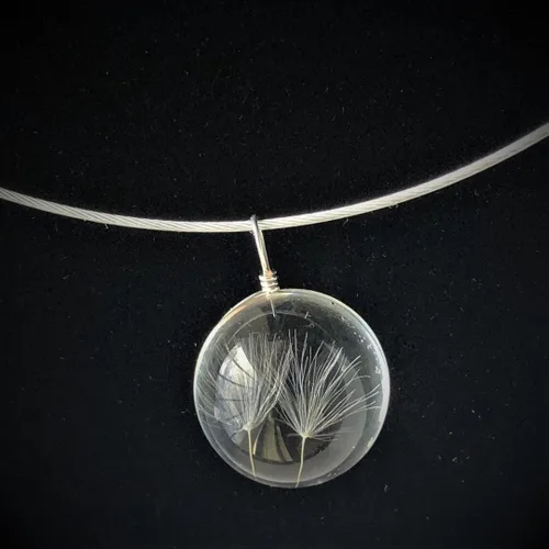 Vista 2 de Dandelion Seeds Floral Choker Love of Nature Make a wish Spherical Pendant Dainty Flower Under Glass