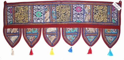 Vista 4 de Decoración para el hogar étnica hecha a mano Toran Tapiz Bordado Garland Puerta Colgante India