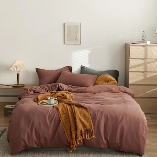 Vista 192 de CLOTHKNOW Juego de edredón de 3 piezas a cuadros color beige óxido, tamaño Full, juego de ropa de cama de cuadros edredón terracota con 2 fundas