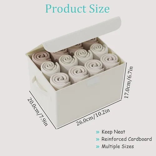 Vista 3 de Contenedor de Almacenamiento de Tela con Tapa, Cajas de Closet con Cubierta, Canasta Organizadora Plegable Apilable con 2 Asas, para Casa y Beige