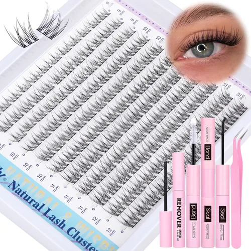 Vista 20 de Extensiones de pestañas en racimo Natural Lash, pestañas individuales cortas C-curly de 10-14mm, racimos de pestañas Wispy, para colocar en casa