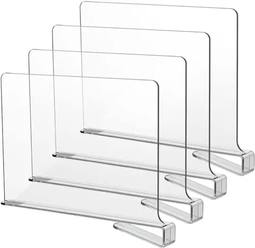 LikeU Divisores de Estantes Acrílicos para Armarios, 4 PCS Divisores de Estantes de Madera, Separadores de Estantes Transparentes, Perfectos para