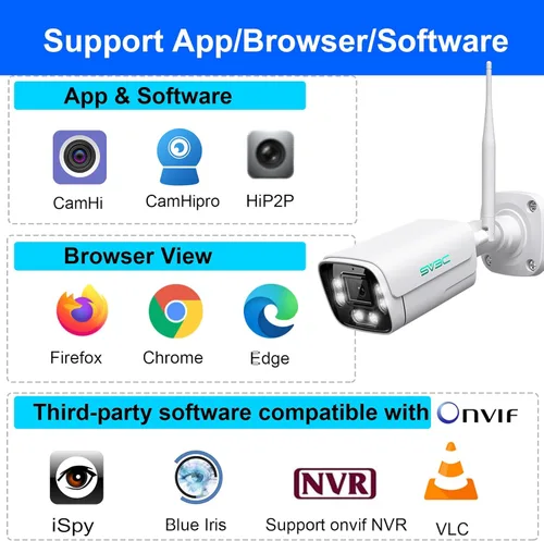 Vista 7 de SV3C Cámara IP WiFi 4K para exteriores, cámaras de seguridad bala con cable de 8MP con reflector de visión nocturna a color, ONVIF, RTSP, detección