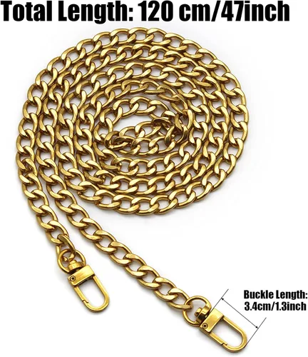 Vista 3 de Anvin Correa de cadena plana de 47 pulgadas, cadenas de hierro de repuesto, correas de hombro, cartera cruzada con hebillas de metal para cinturón