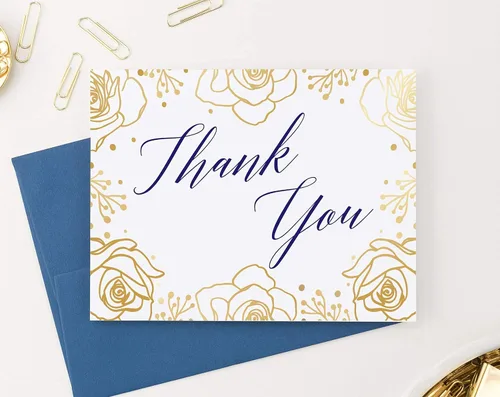 Vista 2 de Printed Gold Foil Floral Thank You Cards with Envelopes (FOLDED, Blank Inside), Elegant Wedding Thank You Cards with Envelopes, Bridal Shower Thank