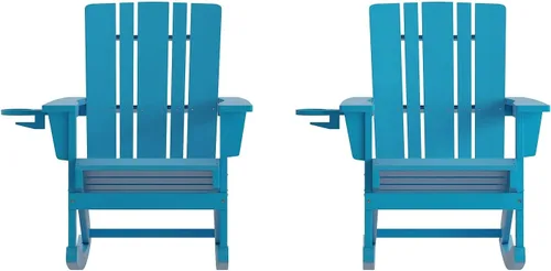 Vista 18 de Flash Furniture Halifax Adirondack - Silla mecedora Adirondack con soporte para tazas, silla mecedora Adirondack de poliresina resistente a la Negro