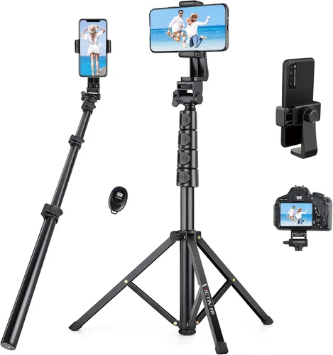 Vista 9 de Trípode para teléfono, soporte portátil de 71 pulgadas para teléfono celular con control remoto y soporte para teléfono, soporte para cámara