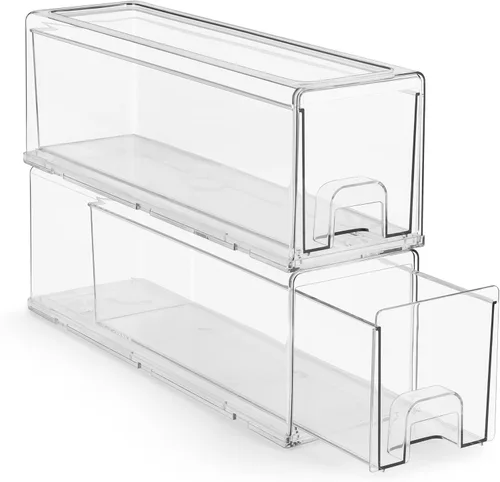 Sorbus - Cajones de almacenamiento transparentes y apilables pequeños – Paquete de 2 contenedores organizadores de plástico con asas – Cajones de