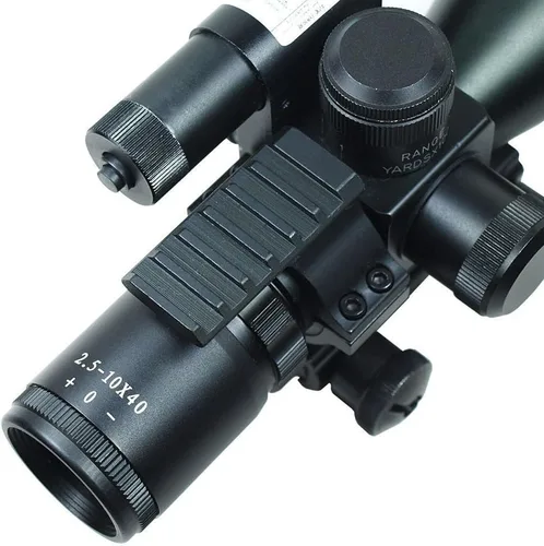 Vista 5 de UUQ 2.5-10x40 Mira telescópica combinada para rifle, retícula Mil-dot iluminada doble, con mini visor reflex de punto rojo de 3 MOA y visor láser