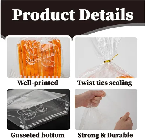 Vista 6 de Bolsas de pan de plástico reutilizables para pan casero, bolsa de panadería transparente de 11 x 14 pulgadas con cierre de lazo giratorio que reduce