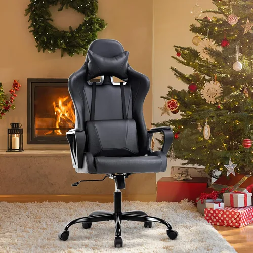 Vista 50 de Silla ergonómica para videojuegos, silla de juegos con reposacabezas, silla de computadora de oficina con ruedas y soporte lumbar, silla