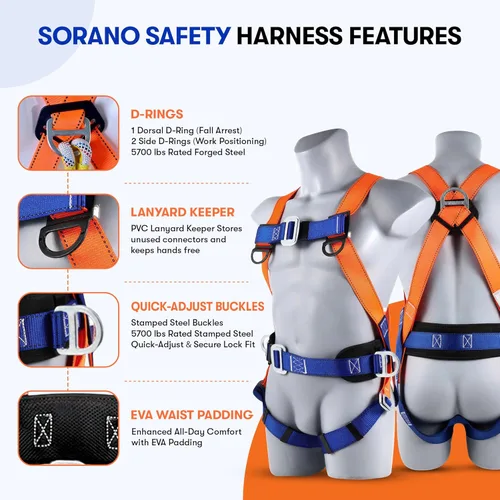 Vista 2 de Sorano Safety Kit de protección contra caídas, arneses de techo de cuerpo completo con cordón de absorción de impactos para hombres y mujeres