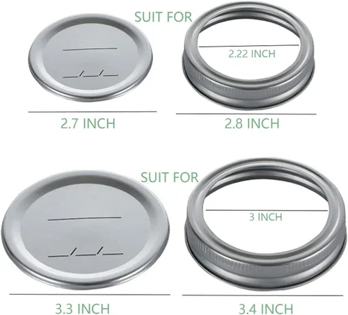 Vista 4 de 24 tapas para tarros Aecllcea Mason, tarros Kerr Tapas de metal de tipo dividido con sellos de silicona, material de grado alimenticio, tapas