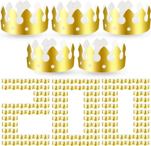 Crtiin 200 coronas de papel doradas a granel King Gold Party Crown Princess Coronas Sombreros para fiesta de cumpleaños Celebración Suministros
