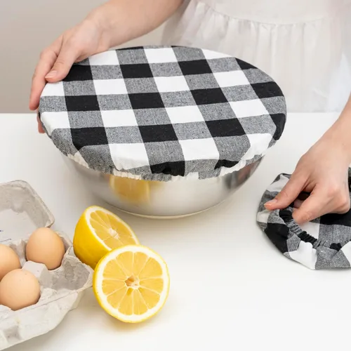 Vista 3 de Fundas elásticas reutilizables para tazones – Juego de fundas para tazones de 100 % tela de algodón para pan de masa madre y tazones para mezclar