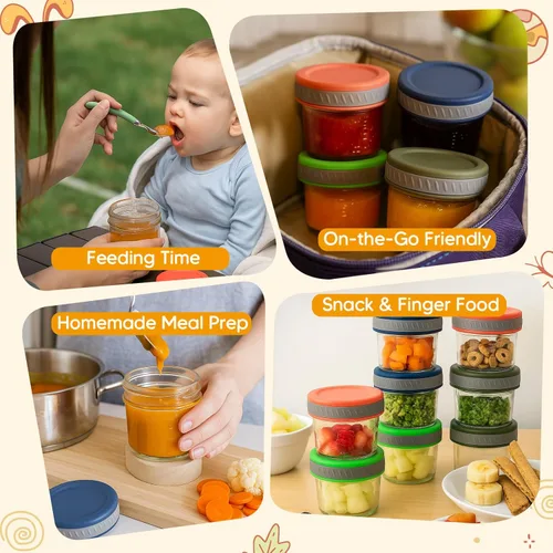 Vista 9 de Tronco Frascos de cristal para almacenamiento de alimentos con tapas (4 onzas, paquete de 8) – Comida para bebés, leche materna, bocadillos, puré