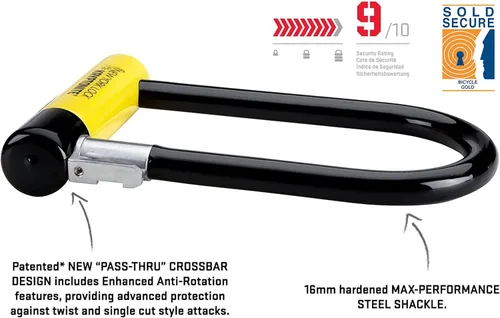 Vista 2 de Kryptonite New York - Candado en U para bicicleta estándar, resistente antirrobo, grillete de 16 mm con soporte de montaje y llaves, seguridad