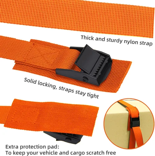 Vista 3 de Correas de amarre de 6.6 pies con hebillas de leva ajustables, correas de sujeción de hasta 550 libras para embalaje, carga, equipaje, motocicletas