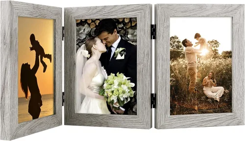 Vista 134 de Golden State Art - Marco decorativo con bisagras para mesa, escritorio, 3 aberturas verticales, con cristal real