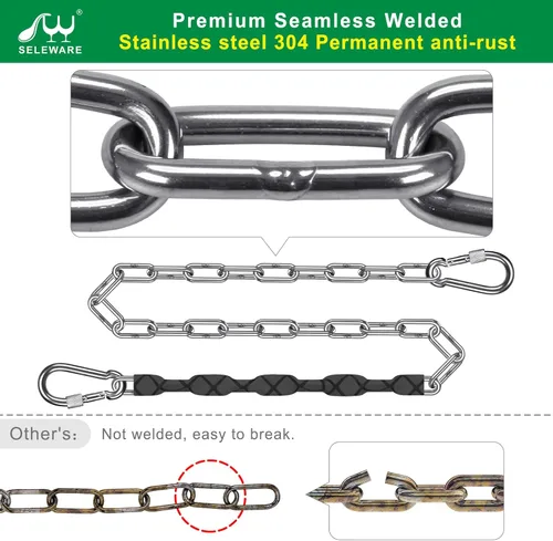 Vista 2 de SELEWARE 2 cadenas colgantes de 65 pulgadas, cadenas colgantes de acero inoxidable de capacidad de 1000 libras con 4 mosquetones, accesorios