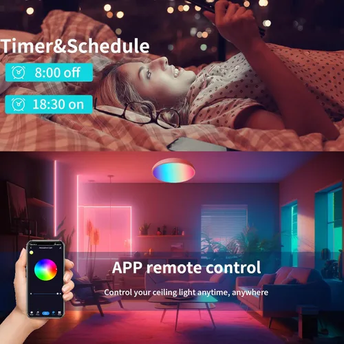 Vista 7 de RGBCW - Luces de techo LED inteligentes que cambian de color, compatible con Alexa Google Home, lámpara de techo empotrada de 24 W, programador