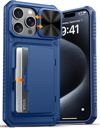 Vista 93 de ATATOO Funda para iPhone 16, tarjetero integrado (almacena 3-5 tarjetas) y protector de cámara deslizante, protección de grado militar, bonita funda