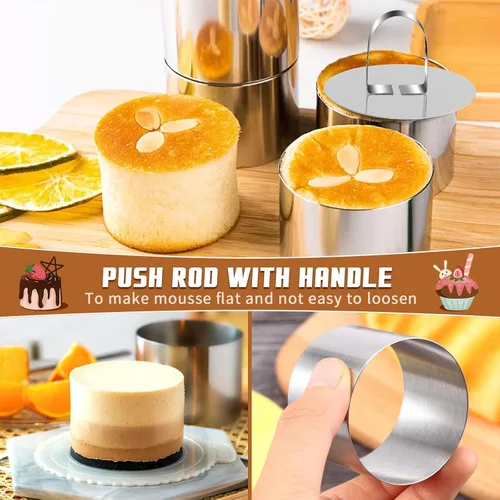 Vista 4 de Molde redondo para anillo de pastel, moldes de anillo de acero inoxidable para cocinar, anillos de galletas para hornear de 3 pulgadas, moldes