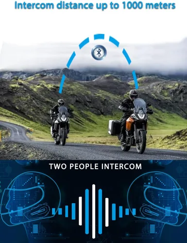 Vista 3 de MAXTO Sistemas de comunicación de casco con intercambio de música, auriculares Bluetooth X2 para 2 conductores 1000 M, sonido estéreo HiFi, IPX6